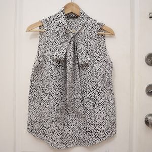 White tie-neck blouse